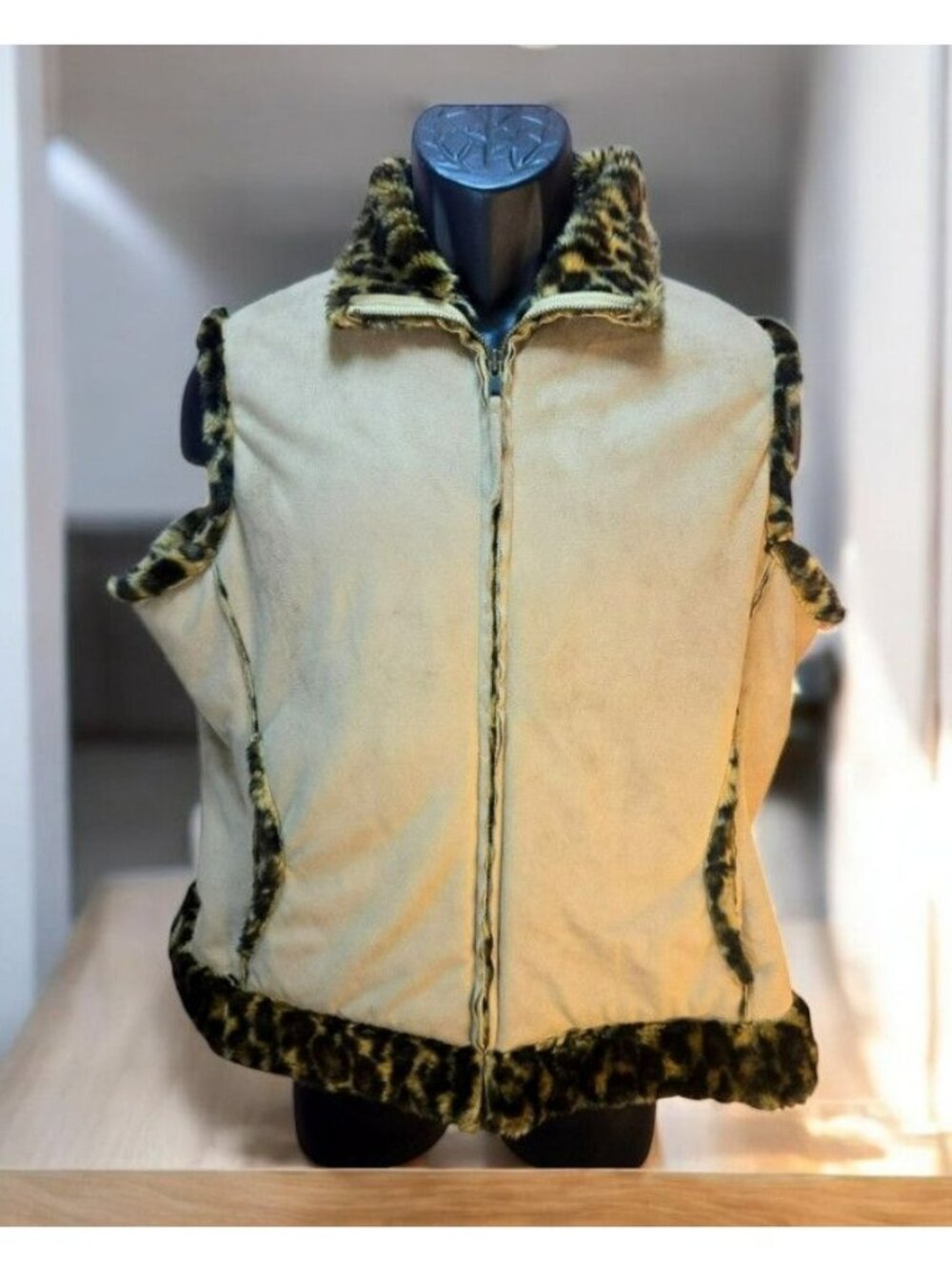 Cripple Creek Faux Suede Full-Zip Jacket Small Leopard Trim